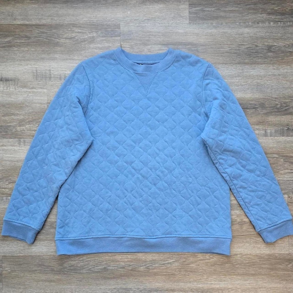 Denim & Co Womens Blue Quilted Crewneck Sweatshirt Medium A01539